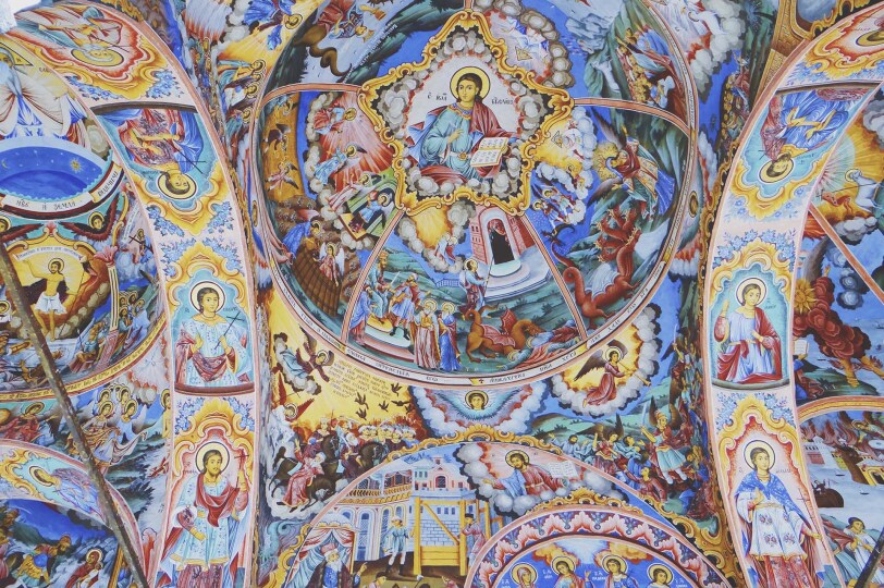 Viajes Georgia Blackpepper 0023 Closeup Shot Christian Religious Imagery Ceiling Church Walls